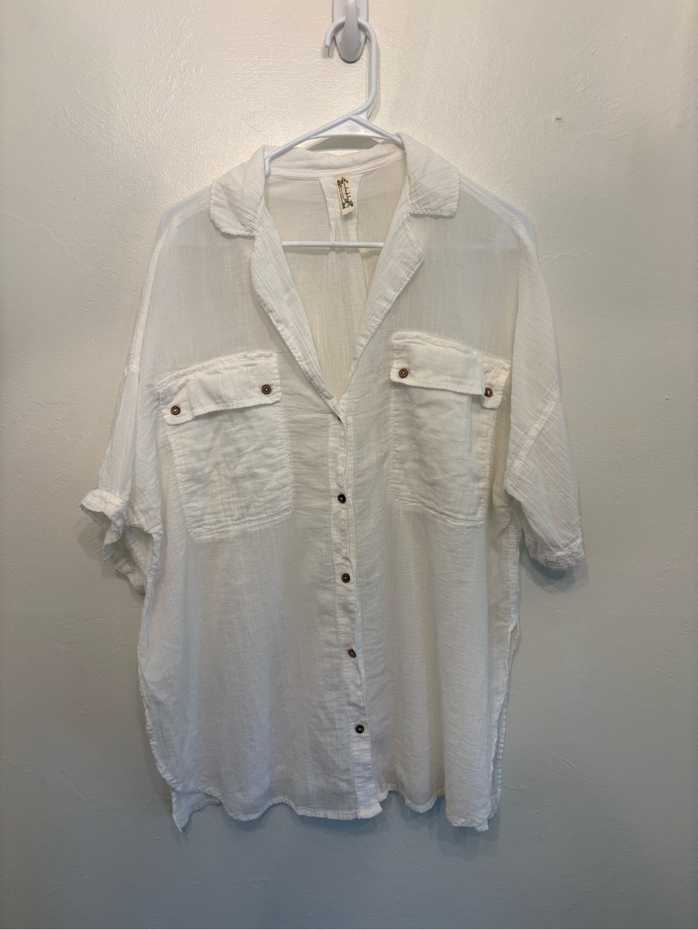 Free People White Lightweight Button-Down Shirt